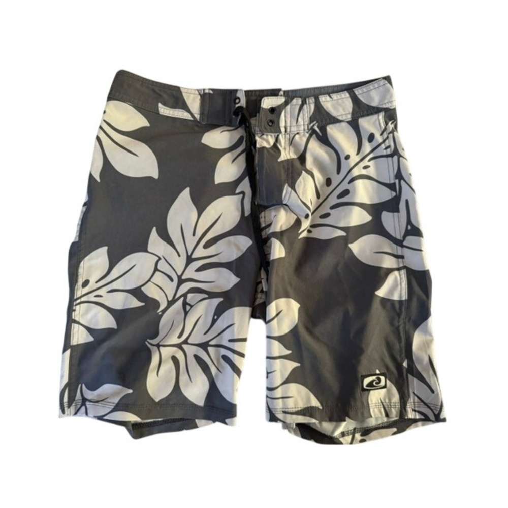 Hawaiian Performance Surfwear Mens Grey White Floral Board Shorts Size 28 Surf